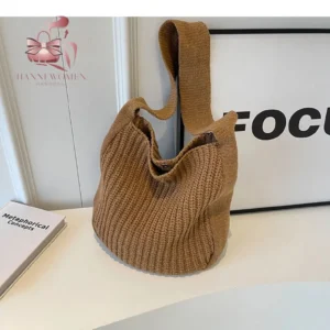 Crochet Tote Bag for Women (Beige, Brown)